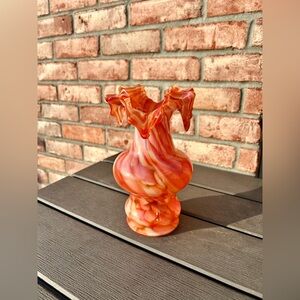 Vintage Orange Slag Marble Glass Vase